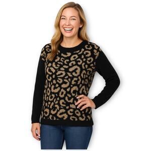 NWT JOSEPH A. Leopard Print Eyelash Fuzzy Sweater – Black (XXL)
